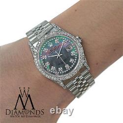 Stainless Steel Rolex Datejust 36mm Black Mother of Pearl Diamond Dial Watch