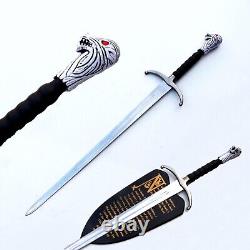 Stainless steel sword with cat handle custom handmade with leather sheath. Gifts