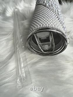 Stunning White 20oz Glittered Rhinestone Stainless Steel Custom Tumbler Mug