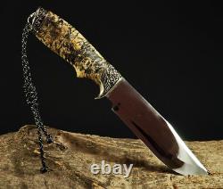 Unique Custom Handmade Knife Canadian Maple Burl Handle Hunter +leather Sheath