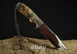 Unique Custom Handmade Knife Canadian Maple Burl Handle Hunter +leather Sheath