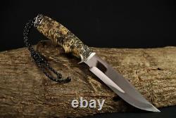 Unique Custom Handmade Knife Canadian Maple Burl Handle Hunter +leather Sheath