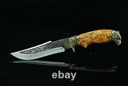 Unique Custom Handmade Knife Canadian Maple Burl USA Eagle + Leather Sheath