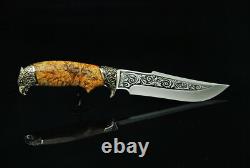 Unique Custom Handmade Knife Canadian Maple Burl USA Eagle + Leather Sheath