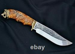 Unique Custom Handmade Knife Canadian Maple Hunting Lion #2 +leather Sheath #2