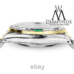 Unisex Rolex 36mm Datejust 2 Tone White MOP String Emerald Diamond Dial