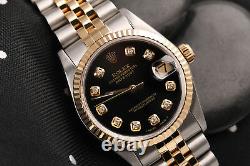 Unisex Rolex 36mm Datejust Black Color Dial with Diamond SS & 18k Watch