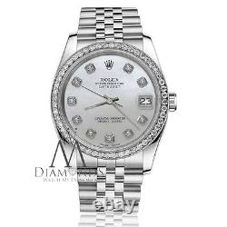 Unisex Rolex 36mm Datejust White MOP Mother of Pearl Dial with Diamond Watch
