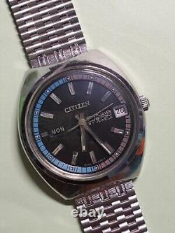 Vintage 70's Citizen Crystal Seven Custom Stainless Steel Day-Date Gents Watch