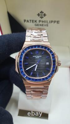 Vintage Patek Philippe Automatic Blue Bezel Stainless Steel Men's Wrist Watch