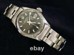 Vintage Rolex Date Ladies Stainless Steel Watch Oyster Bracelet Black Dial 6516