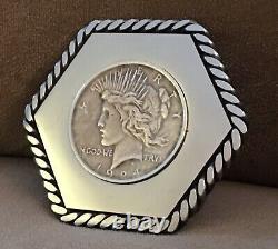 WOW? VTG Custom Hexagon Stainless Steel 1924 USA Silver Dollar BELT BUCKLE