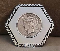 WOW? VTG Custom Hexagon Stainless Steel 1924 USA Silver Dollar BELT BUCKLE