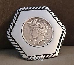 WOW? VTG Custom Hexagon Stainless Steel 1924 USA Silver Dollar BELT BUCKLE