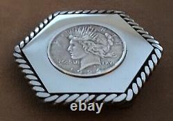 WOW? VTG Custom Hexagon Stainless Steel 1924 USA Silver Dollar BELT BUCKLE