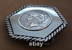 WOW? VTG Custom Hexagon Stainless Steel 1924 USA Silver Dollar BELT BUCKLE