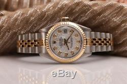 White Rolex Logo 26mm Datejust 18K Gold & SS Diamond Fluted Jubilee Ladies Watch
