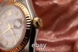 White Rolex Logo 26mm Datejust 18K Gold & SS Diamond Fluted Jubilee Ladies Watch
