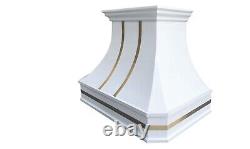 White Stainless Steel Custom Range Vent Hood kitchen Canopy with Brass Bands