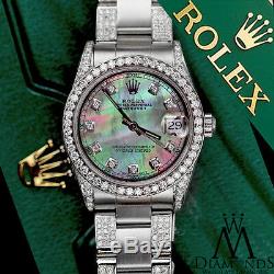 Women's 31mm Rolex SS Datejust Custom Black MOP Color Dial Diamond Oyster Band