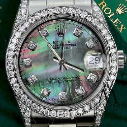 Women's 31mm Rolex SS Datejust Custom Black MOP Color Dial Diamond Oyster Band