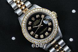 Women's Rolex 26mm Datejust Black Diamond Dial & Diamond Bezel 2 Tone Watch