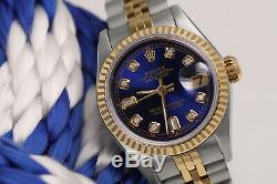 Women's Rolex 26mm Datejust Blue Face Diamond Accent Jubilee two Tone Watch