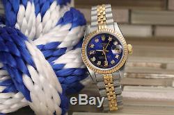 Women's Rolex 26mm Datejust Blue Face Diamond Accent Jubilee two Tone Watch