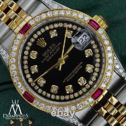 Women's Rolex 31mm Datejust 2 Tone Black String Accent Dial Ruby & Diamond Watch