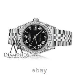 Women's Rolex 31mm Datejust Stainless Steel Black Roman Numeral Diamond Watch