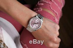 Women's Rolex 36mm Datejust Stainless Steel Metallic Pink Diamond Dial Watch