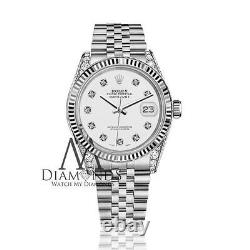 Women's Rolex 36mm Datejust White Color Dial with Diamond Accent Watch