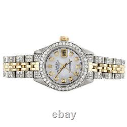 Womens Rolex Diamond Watch MOP Dial 6917 DateJust Two Tone Jubilee Band 2.60 CT
