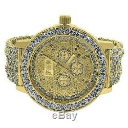 Yellow Gold Tone Men's Solitaire Bezel Real Genuine Diamonds Custom Band Watch