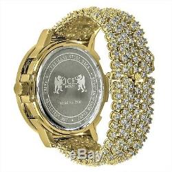 Yellow Gold Tone Men's Solitaire Bezel Real Genuine Diamonds Custom Band Watch